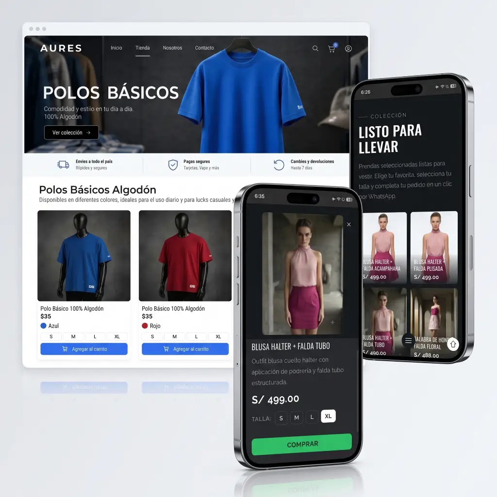 Cat&aacute;logo de una tienda de ropa en computadora y celular